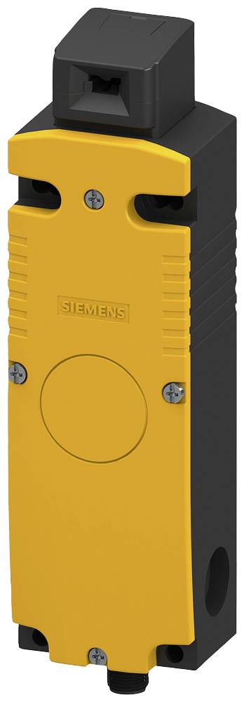 Ein rechteckiger, gelber Sicherheitsschalter mit schwarzem Gehäuse, vertikal ausgerichtet. Markenname auf der Vorderseite sichtbar.