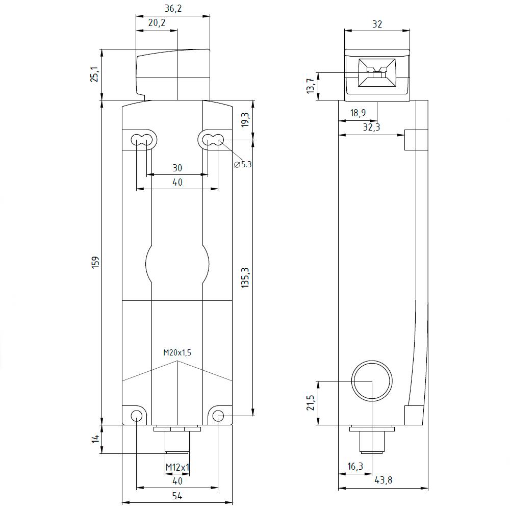 Technische Zeichnung einer zylindrischen Halterung mit Maßen, Draufsicht und Seitenansicht. Maßangaben in Millimetern.