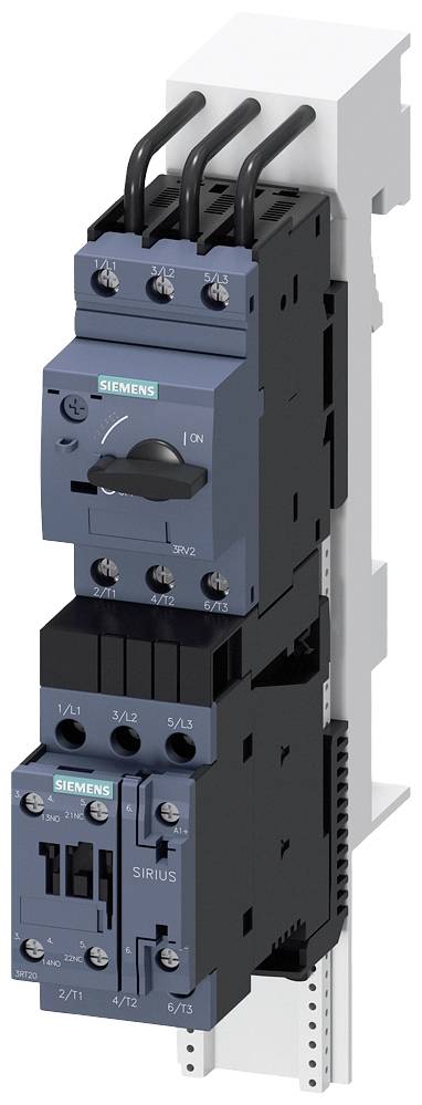 Ein elektrisches Schaltgerät mit mehreren Komponenten, dargestellt ist ein Leistungsschalter und ein Motorstarter.