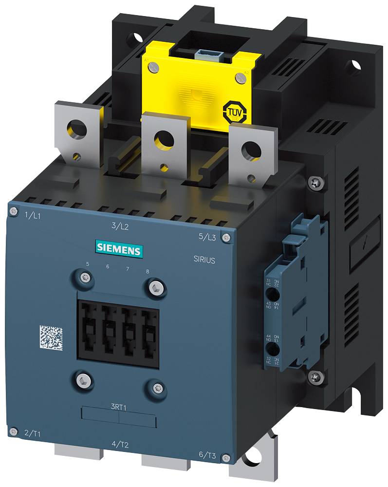 Industrieller Schütz von Siemens, Modell SIRIUS, mit TÜV-Zertifizierung, geeignet für Schaltanlagen in elektrischen Systemen.