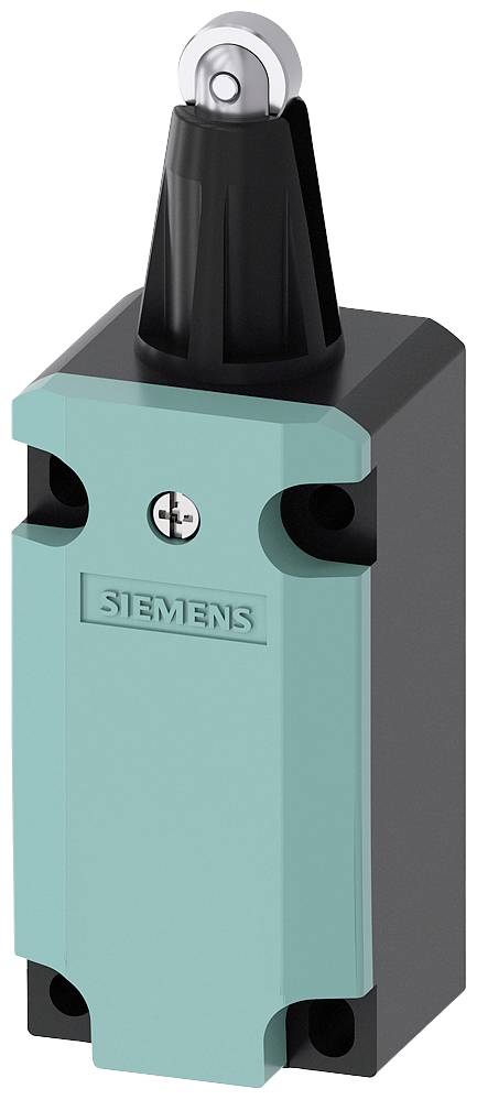 Ein türkisfarbenes Gerät mit schwarzem Schwenkhebel. Markenname 'Siemens' auf der Vorderseite. Nutzung in elektrischen Steuerungen.