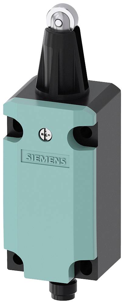 Ein grüner Siemens-Schalter aus Kunststoff, mit einem Hebel an der Oberseite und Schrauben zur Befestigung.