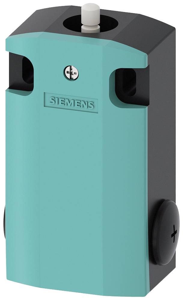 Ein elektrisches Siemens-Gerät in grau-türkiser Farbe mit zylindrischem Knopf oben, vermutlich ein Stellmotor für Ventile.