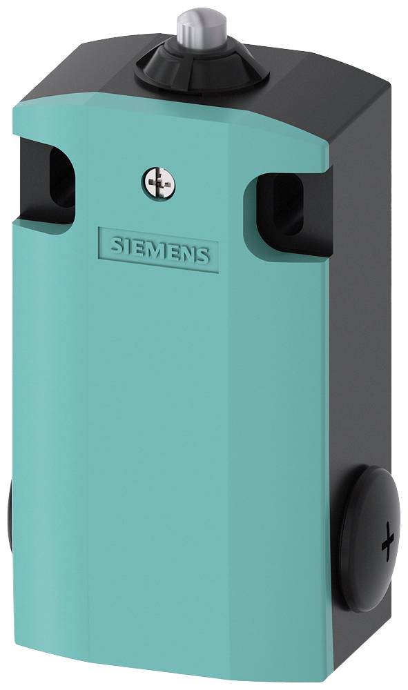 Ein elektrischer Schalter in türkis und schwarz, mit sichtbarem Siemens-Logo, geeignet für industrielle Anwendungen.