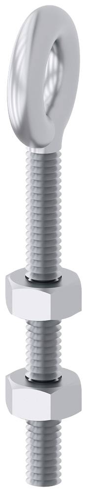 Metallschraube mit Öse und zwei Muttern.