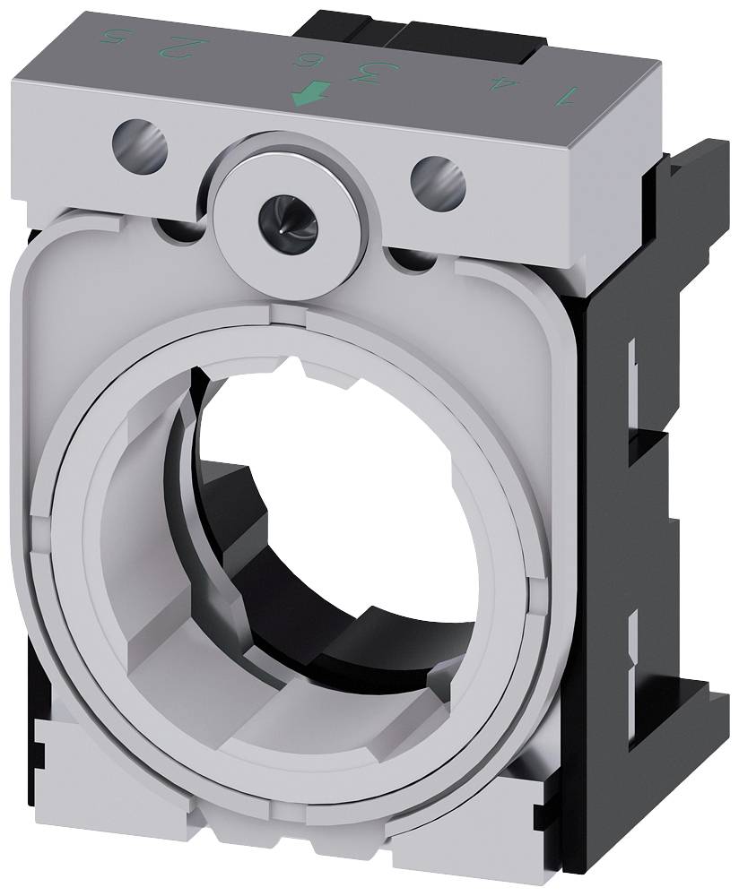 Metallischer Teil eines Schalters mit runder Öffnung und grünen Zahlen oben, wahrscheinlich ein Bestandteil eines größeren Systems.