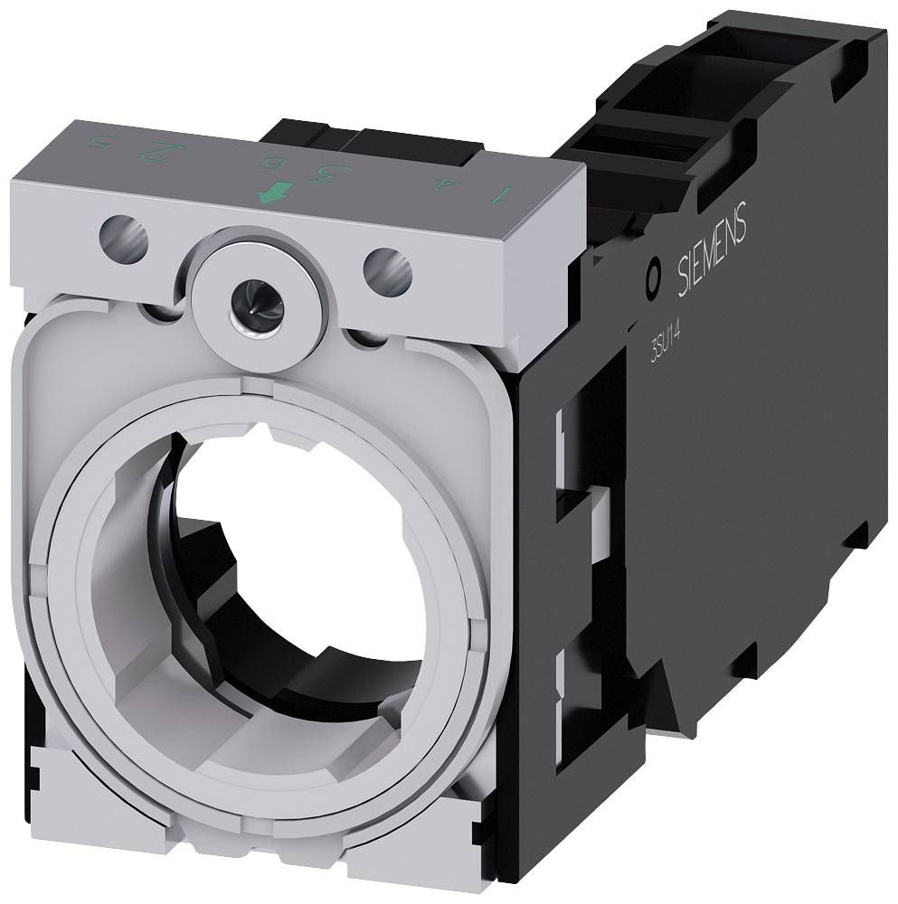 Industrielles Schaltelelement mit rundem Gehäuse und grauem Rahmen von Siemens, geeignet für mechanische und elektrische Anwendungen.