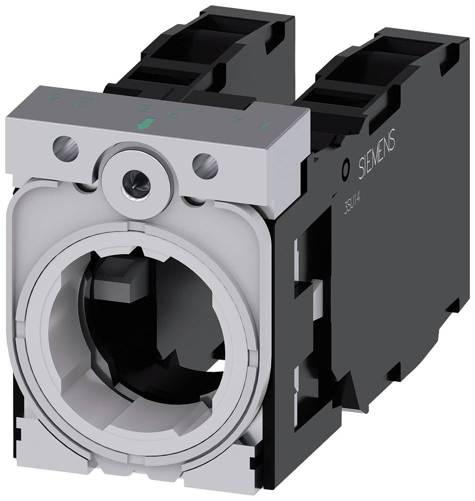 Ein schwarzes und graues elektrisches Bauteil mit runder Öffnung und grünen Markierungen. 'SIEMENS' ist auf der Seite sichtbar.