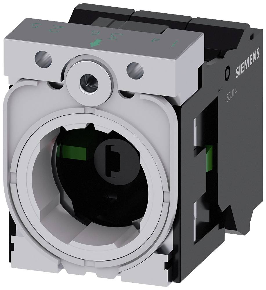 Elektrisches Schaltelement von Siemens. Hauptansicht des Schaltgeräts mit sichtbaren mechanischen und elektrischen Anschlüssen.