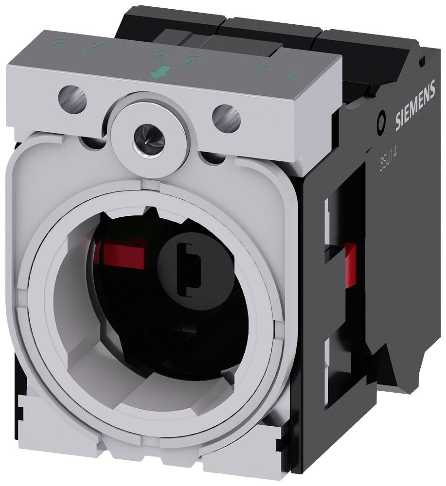 Eine graue und schwarze elektrische Komponente mit Siemens-Logo. Es scheint sich um ein Teil eines Schalters oder einer Steuerung zu handeln.