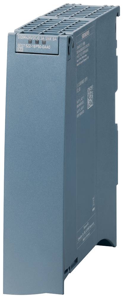 Elektronisches Modul in vertikaler Position, blaues Gehäuse. Verbindungsanschlüsse und Beschriftung oben sichtbar.
