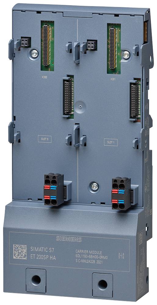 Industrie-Kompaktmodul in grauem Gehäuse mit zwei Anschlussplätzen und Steckverbindungen; geeignet für SIMATIC S7 ET 200SP HA.