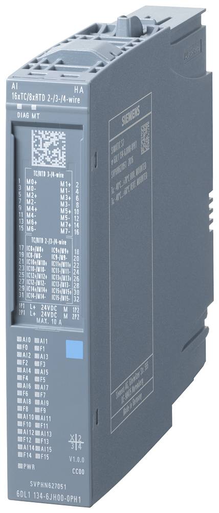 Industrieelektronik-Modul in Grau mit technischen Spezifikationen auf der Vorderseite, verwendet in industriellen Steuerungssystemen.