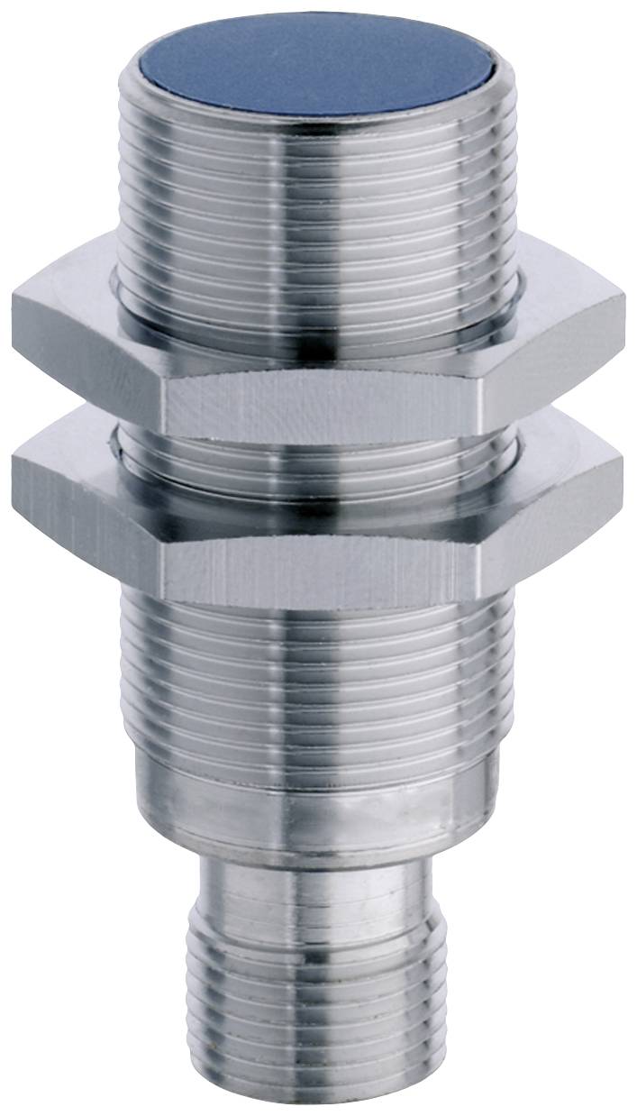 Ein zylindrischer Metallsensor mit Schraubengewinde, typisch für den Einsatz in industriellen Anwendungen.