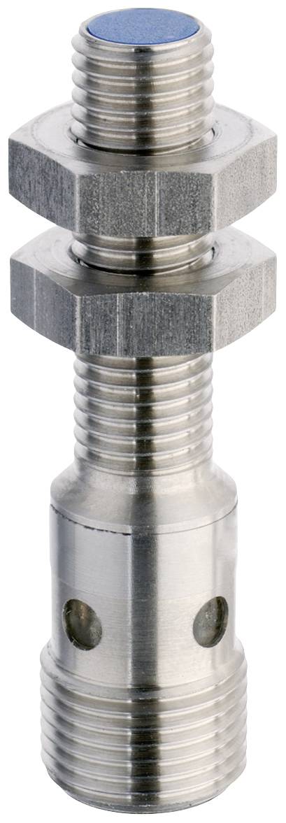 Ein metallischer Schraubadapter mit Zylinderschrauben, zwei Sechskantmuttern und mehreren ringförmigen Rillen.