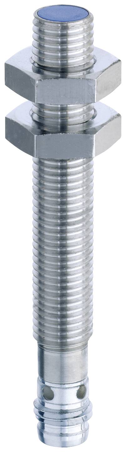 Ein zylindrischer Metallanschluss mit Gewinde und zwei Sechskantmuttern, oben mit einem kleineren Gewindeabschluss.
