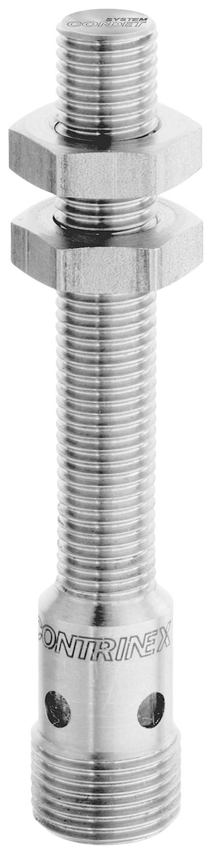 Ein langer Metallzylinder mit Gewinde und zwei Muttern in der Mitte. Der Zylinder trägt die Aufschrift 'CONTRINEX'.