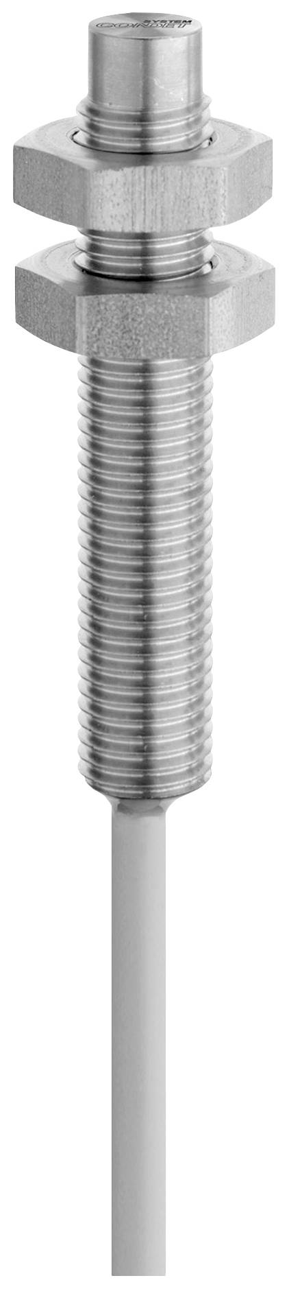 Zylindrischer, metallischer Näherungssensor mit Gewinde und einem Kabel zur Verbindung. Verwendet zur Erkennung von Objekten ohne direkten Kontakt.