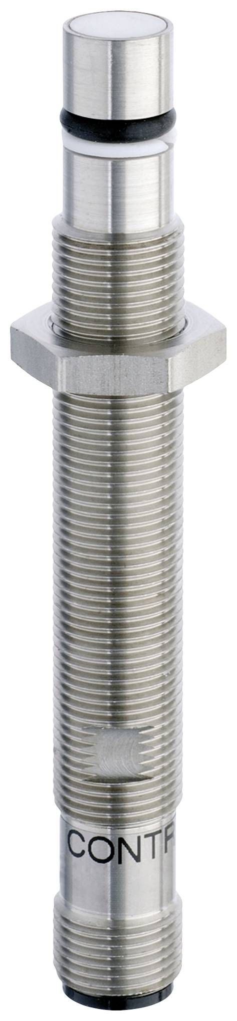 Metallischer zylindrischer Sensor mit Gewinde, hexagonaler Befestigung und zwei Gummidichtungen. Text 'CONT' am unteren Ende.