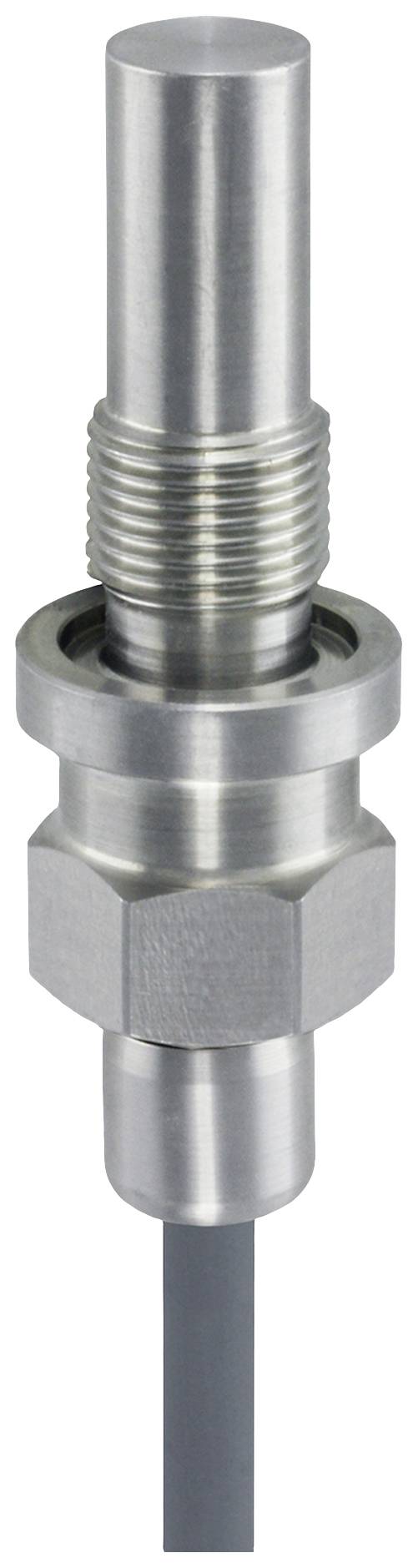 Ein zylindrischer Metallsensor mit Gewinde und Kabelanschluss, möglicherweise für industrielle Anwendungen oder Maschinenüberwachung.