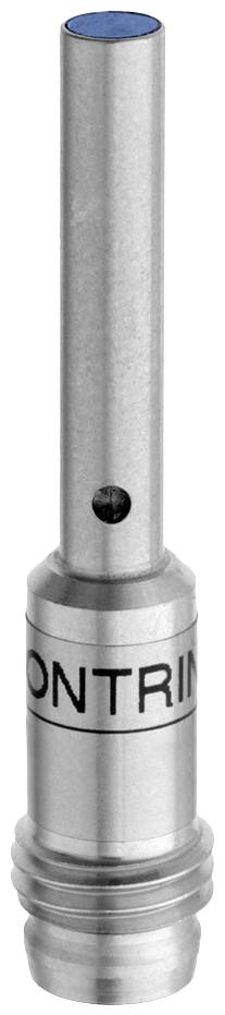 Silbernes Metallbauteil mit zylindrischem Schaft und blauem runden Kopf. Οufschrift 'CONTRINEX'. Verwendbar in technischen Anwendungen.