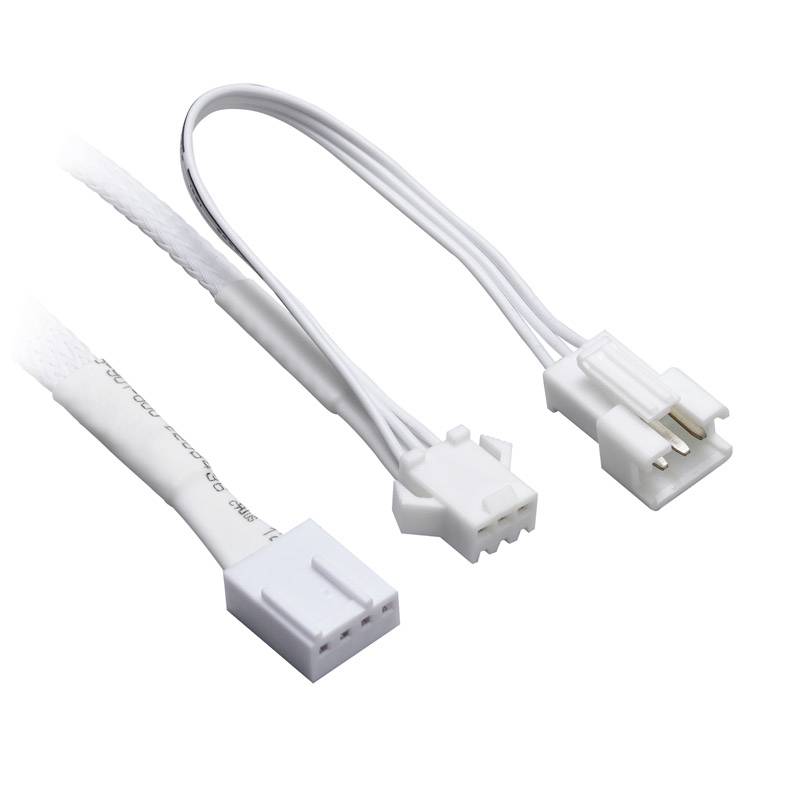 Zwei weiße elektrische Steckverbinder mit Kabeln auf weißem Hintergrund. Der eine Stecker hat zwei Pins, der andere drei.