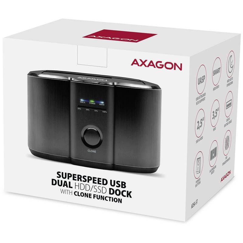 AXAGON AXAGON ADSA-ST Dual-Dockingstation, USB 3.0, 2x 2,5"/3,5" SSD/HDD, SATA 6 Festplatten-Dockingstation
