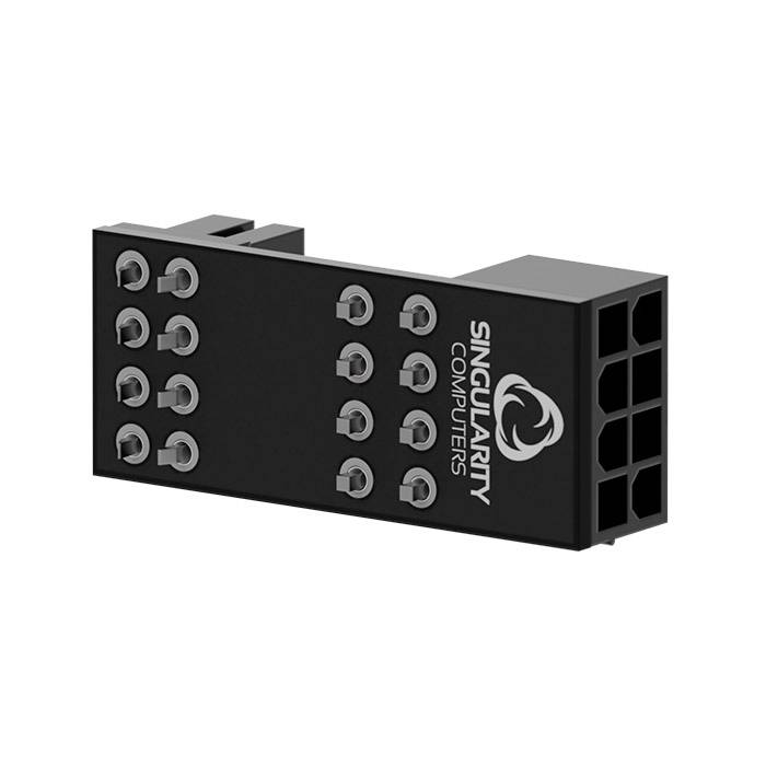 Ein schwarzer Computersteckeradapter von Singularity Computers mit mehreren Anschlusspunkten.