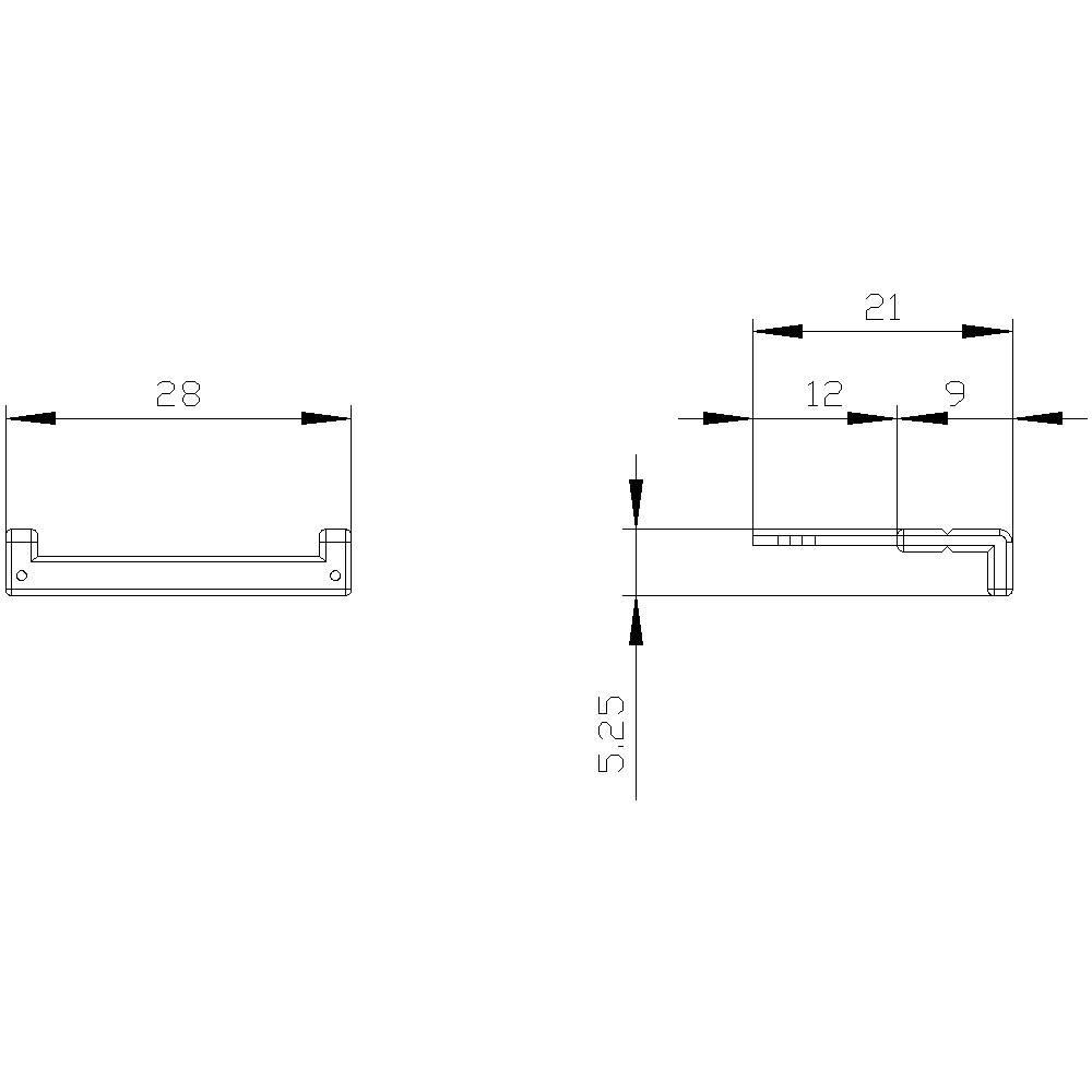 Technische Zeichnung eines Profils. Links: Breite 28 mm. Rechts: Höhe 5,25 mm, Detailmaße 21 mm, 12 mm, 9 mm.