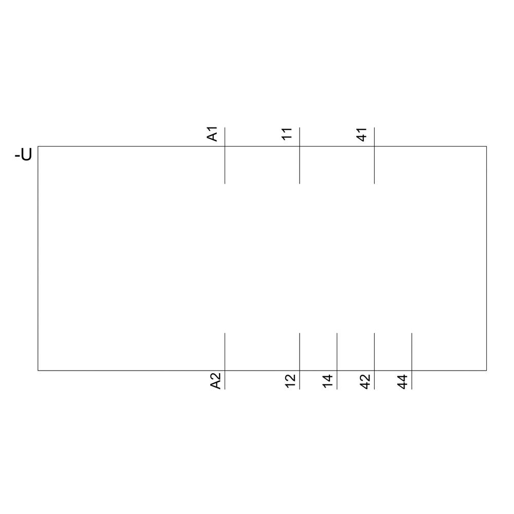 Diagramm eines rechteckigen Terminals mit zwei Spalten und vier Buchsen: A1, 11, 41, A2, 12, 14, 42, 44.