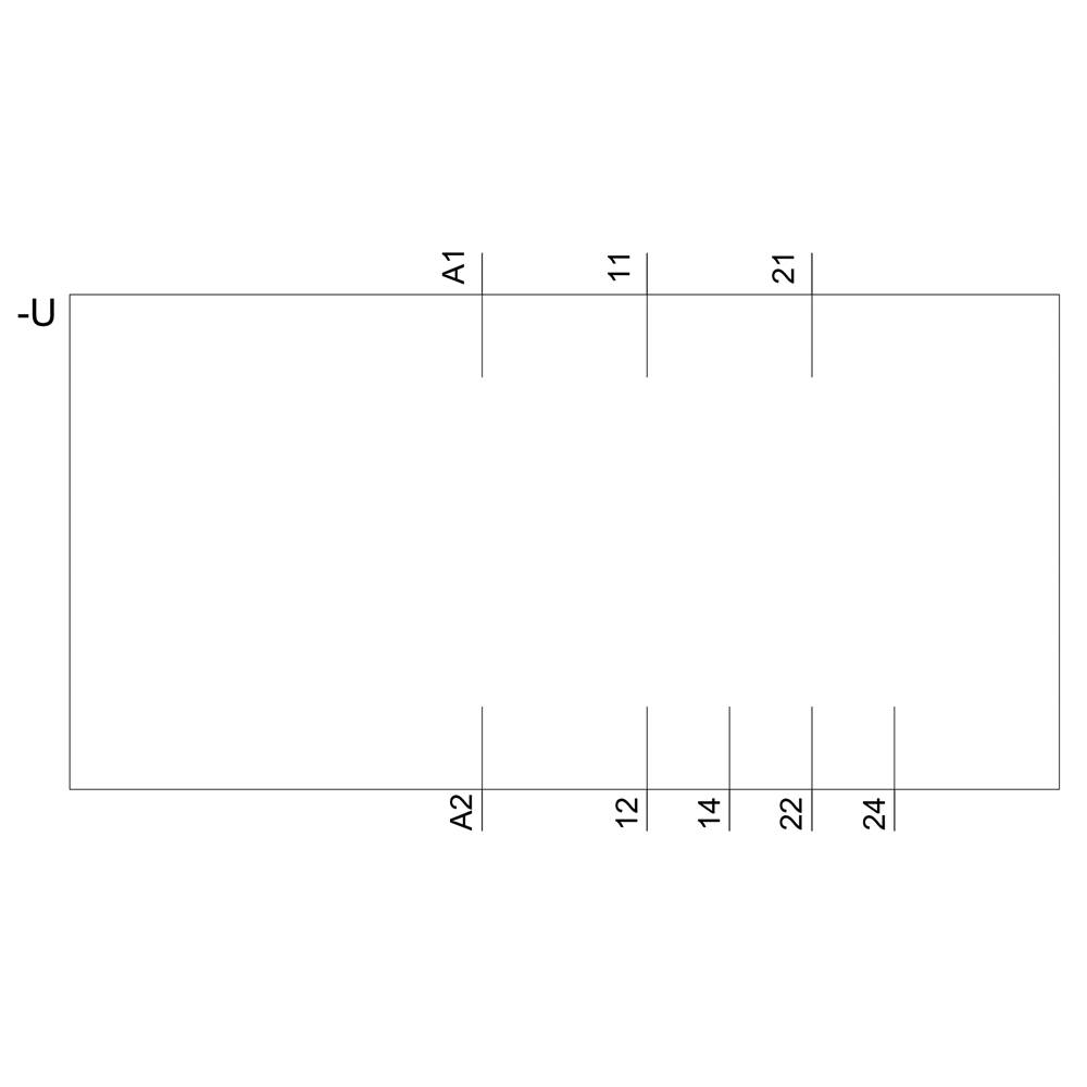 Schema eines Rechtecks zeigt Stromkreis mit Markierungen: 'A1', 'A2', '11', '12', '14', '21', '22', '24'. Linie beginnt mit '-U'.