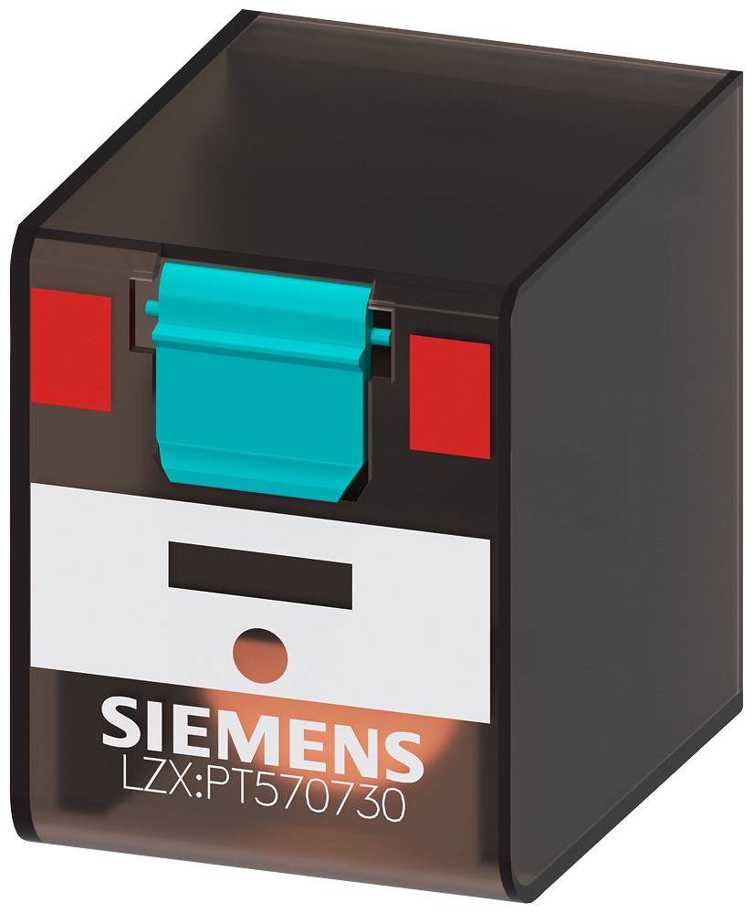 Transparente Siemens-Schaltbox mit blauem Schalter. Aufschrift 'SIEMENS LZX:PT570730' auf der Vorderseite.