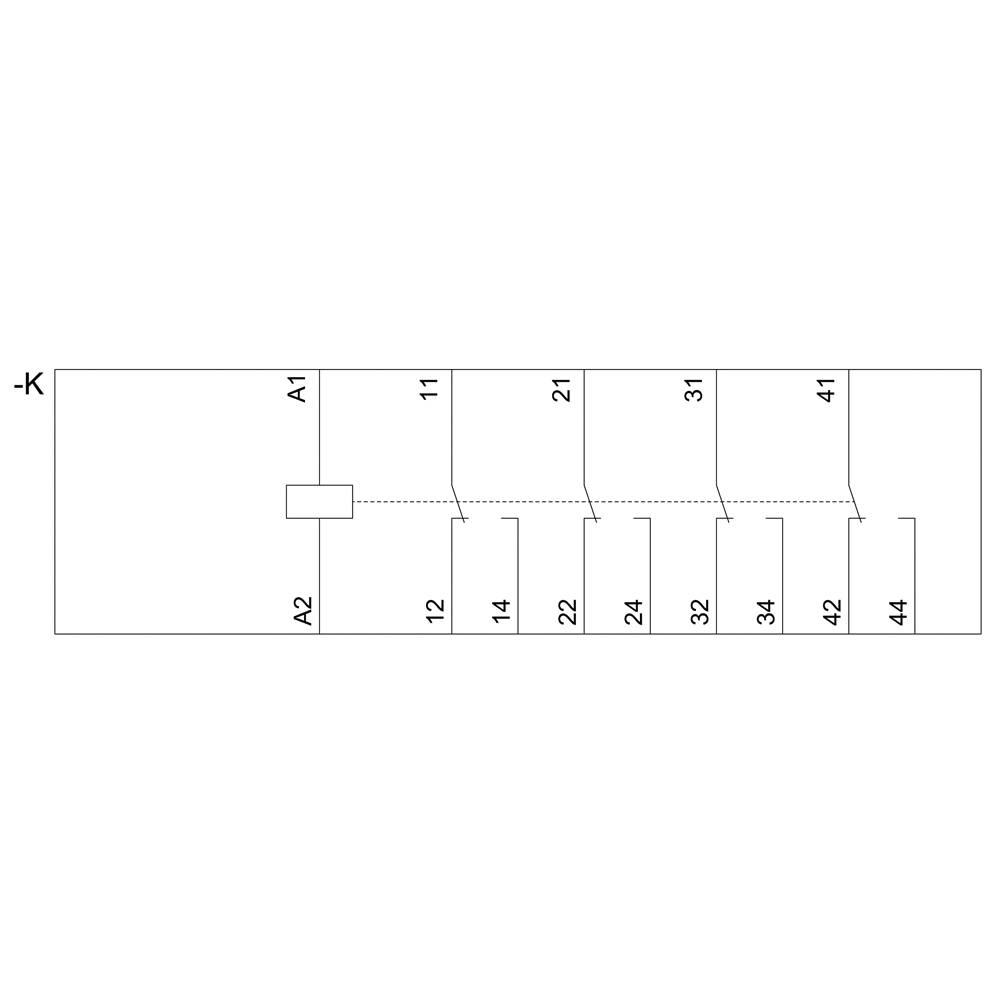 Diagramm zeigt einen hierarchischen Strukturplan mit Hauptknoten '-K'. Von '-K' gehen Verbindungen zu A1 und A2 aus. A2 verbindet zu 12 und 14, A1 verbindet zu 11, 21, 31, 41 und diese weiter zu 22, 24, 32, 34, 42, 44.