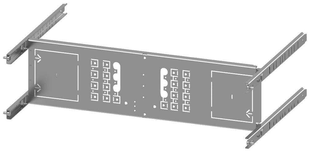 Metallschiene für Servermontage; zeigt Aussparungen und Befestigungspunkte, geeignet für Racks in Rechenzentren.