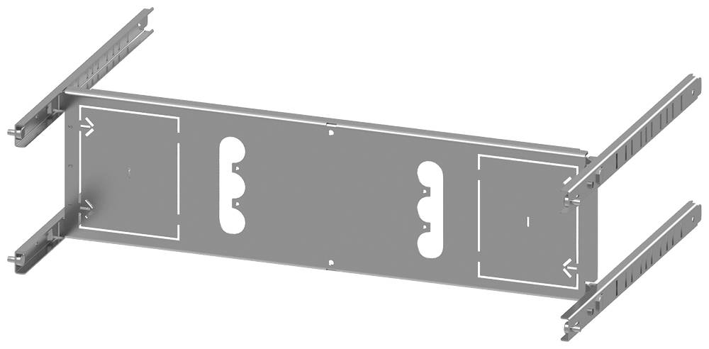 Metallschiene mit seitlichen Stützen, möglicherweise Teil einer Halterung oder eines Gestells. Eignet sich für technische Anwendungen.