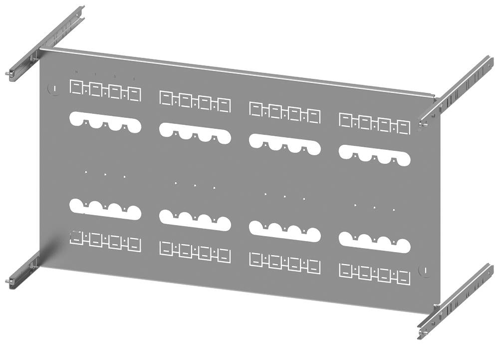 Metallplatte mit mehreren Öffnungen, horizontal und vertikal angeordnet, zur Befestigung in einem Rahmen oder Gehäuse.