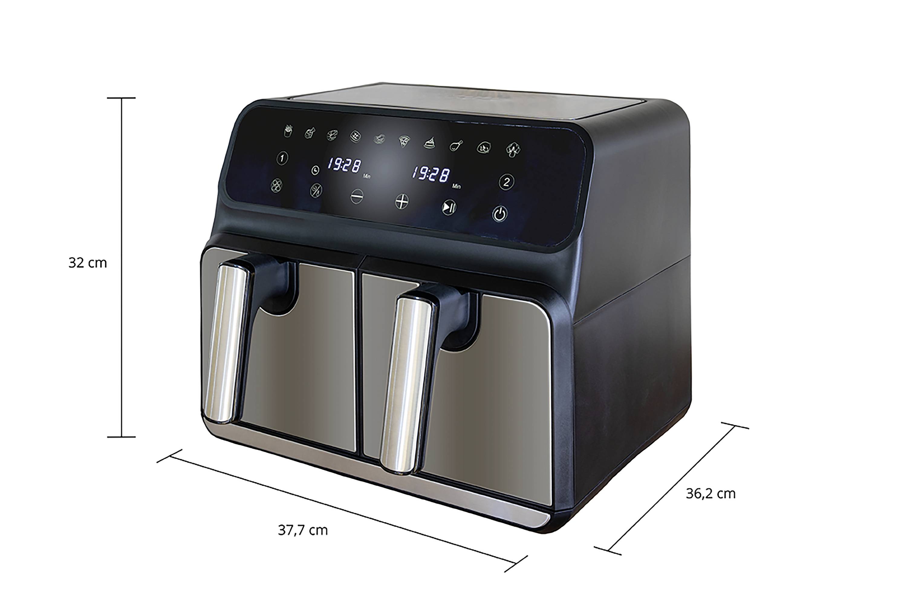 Unold TWIN ZONE Heißluft-Fritteuse 8l 1700W 2 getrennte Temperaturregler Schwarz, Edelstahl