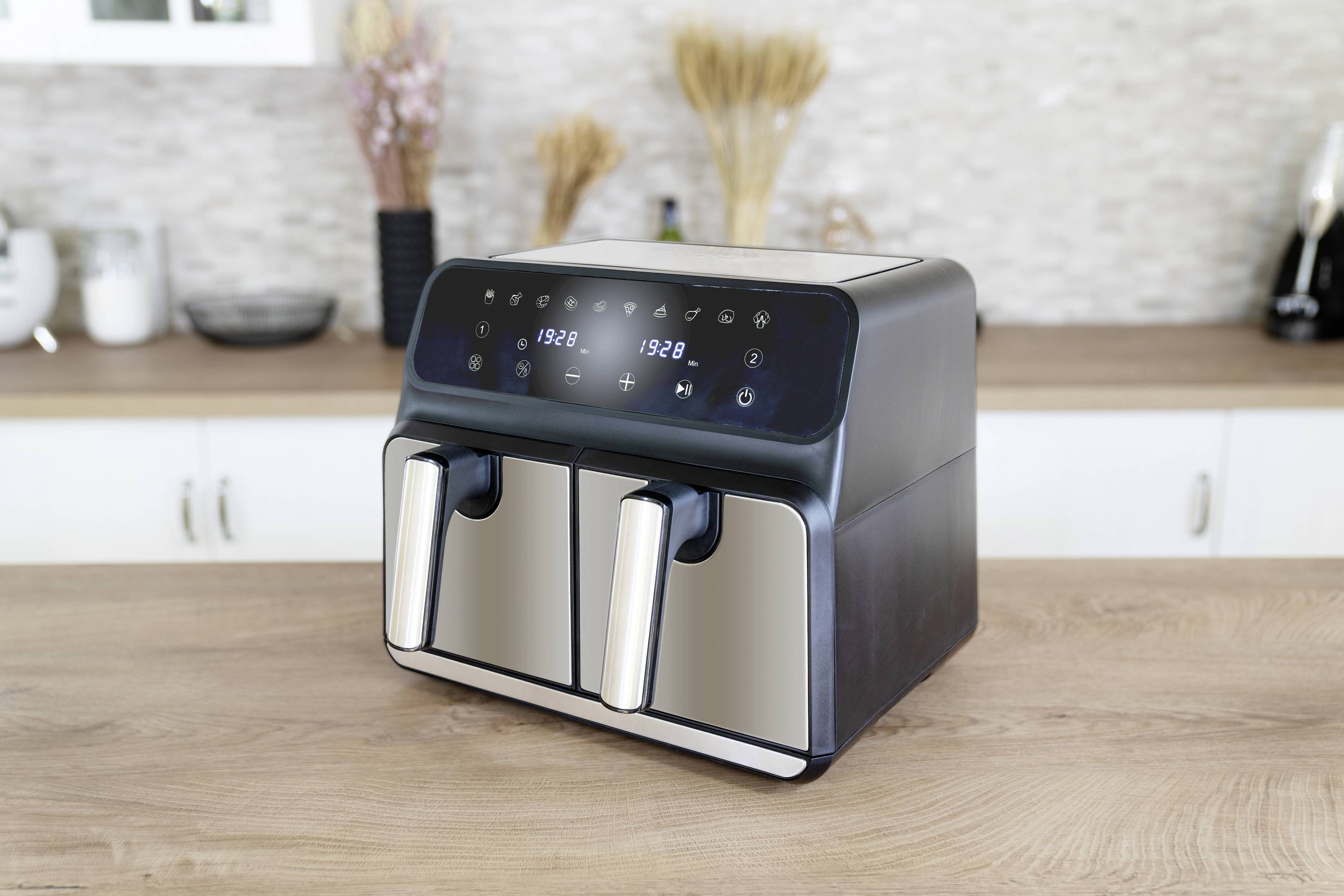 Unold TWIN ZONE Heißluft-Fritteuse 8l 1700W 2 getrennte Temperaturregler Schwarz, Edelstahl