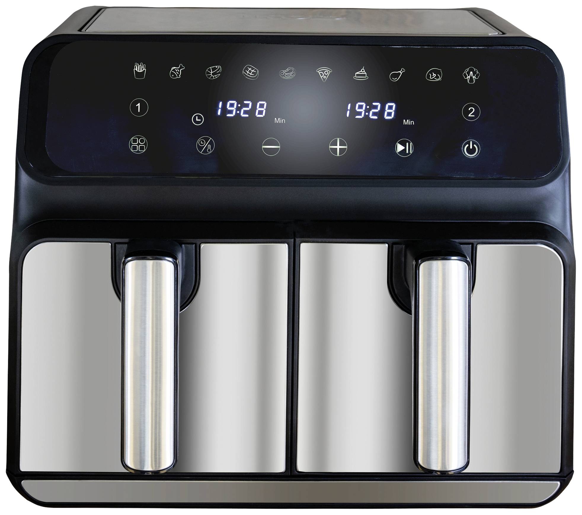 Unold TWIN ZONE Heißluft-Fritteuse 8l 1700W 2 getrennte Temperaturregler Schwarz, Edelstahl