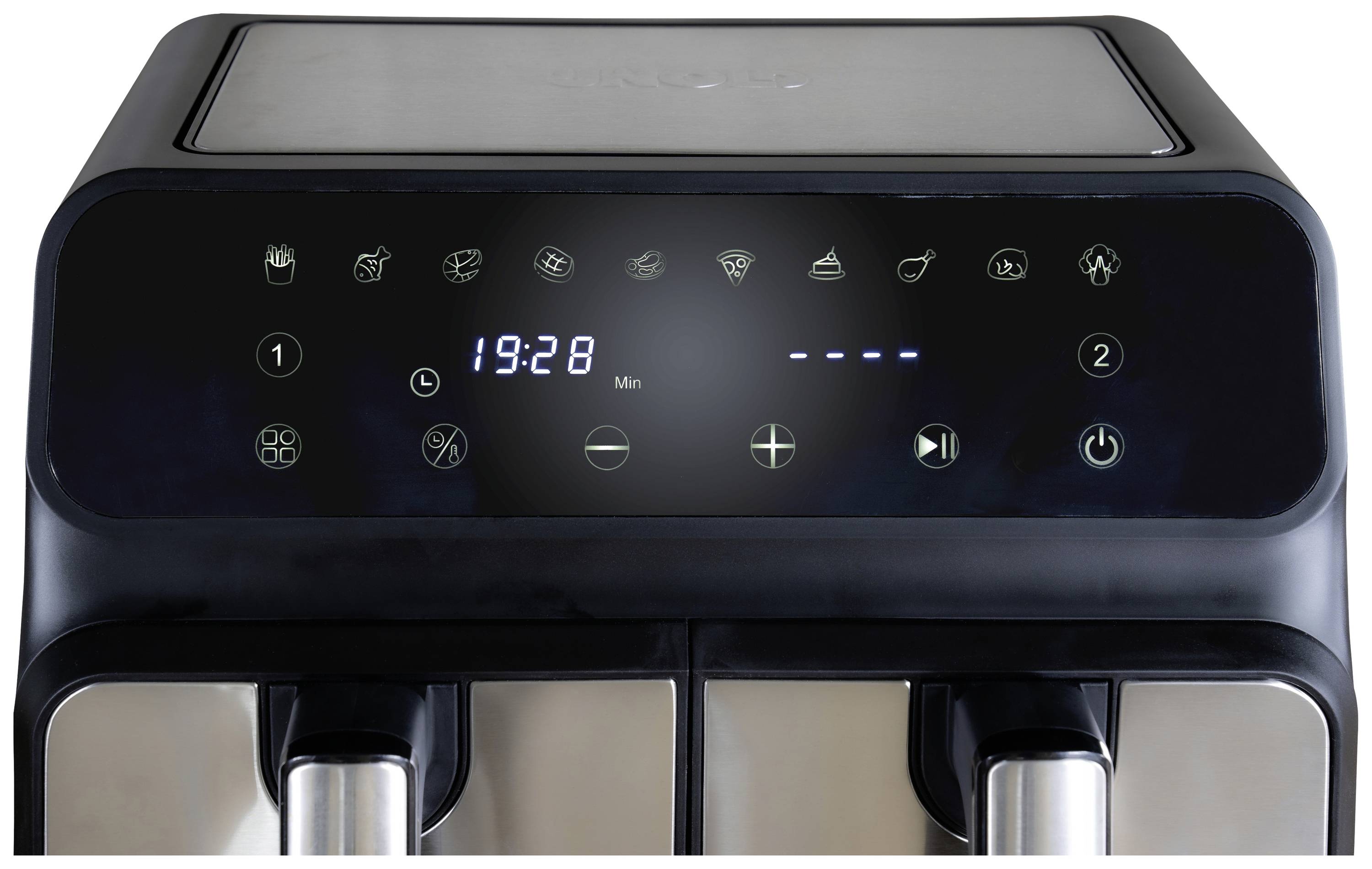 Unold TWIN ZONE Heißluft-Fritteuse 8l 1700W 2 getrennte Temperaturregler Schwarz, Edelstahl