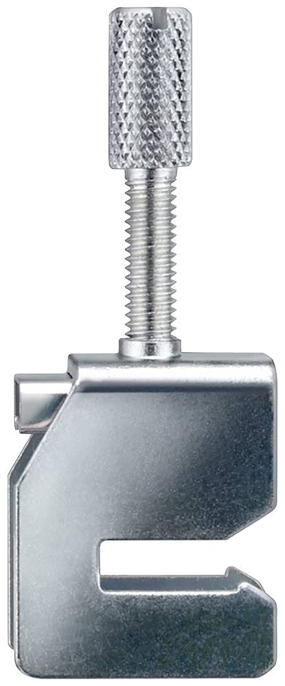 Metallische Klemme mit verstellbarer Schraube, geeignet zur Befestigung oder Fixierung von Gegenständen in handwerklichen Anwendungen.