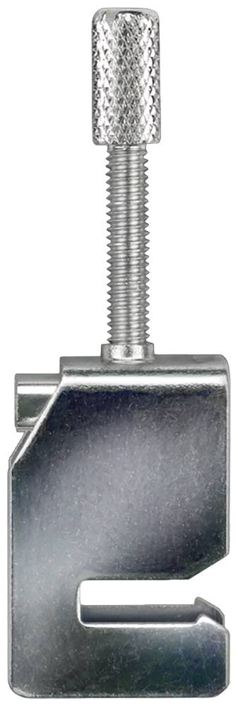 Eine silberne Metallklemme mit Schraubmechanismus zur Befestigung von Objekten.