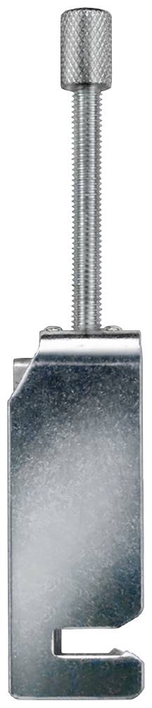 Metallische Klemme mit verstellbarem Schraubmechanismus, geeignet für die Befestigung an verschiedenen Oberflächen.