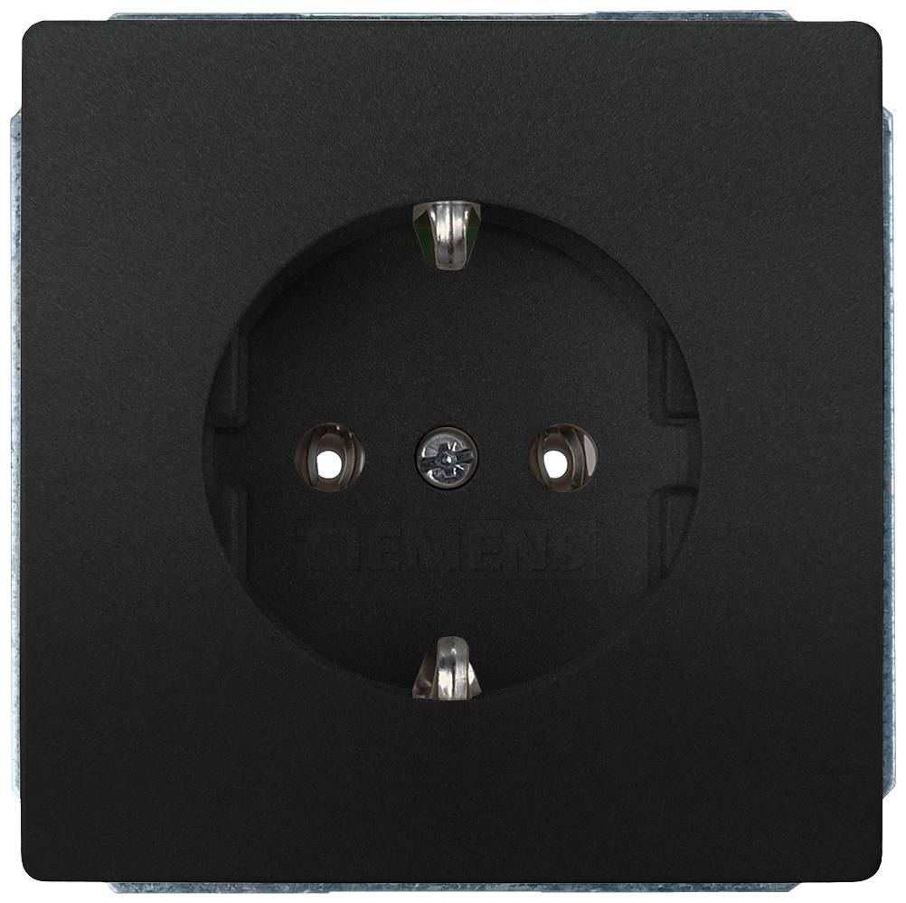 Schwarze Steckdose mit zwei Steckplätzen für Eurostecker, in quadratischem Rahmen montiert.