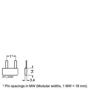 Abbildung zeigt technische Zeichnung eines Steckverbinders mit den Maßen: Breite 3,4 mm, Höhe 14 mm. Rastermaß in MW (1 MW = 18 mm).