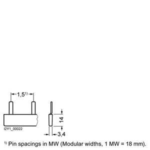 Technische Zeichnung eines Steckers mit Stiftabständen von 1,5 Modulareinheiten, Breite 3,4 mm und Höhe 14 mm.