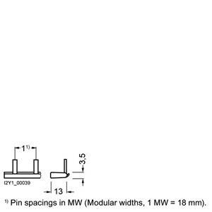 Diagramm zeigt Stiftabstände in modularen Breiten mit Maßen: 13 mm horizontal und 3,5 mm vertikal. 