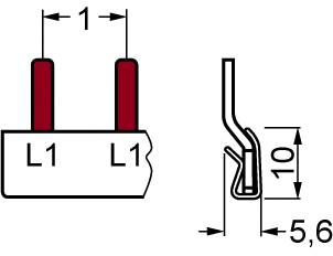 Diagramm zeigt Maße eines Steckverbinders. Links: L1-Abstand 1 mm; Rechts: seitliche Ansicht, Höhe 10 mm, Breite 5,6 mm.