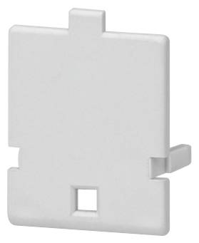 Weiße Kunststoffabdeckung mit rechteckiger Form und kleiner quadratischer Öffnung unten, passend für Elektroinstallationen.