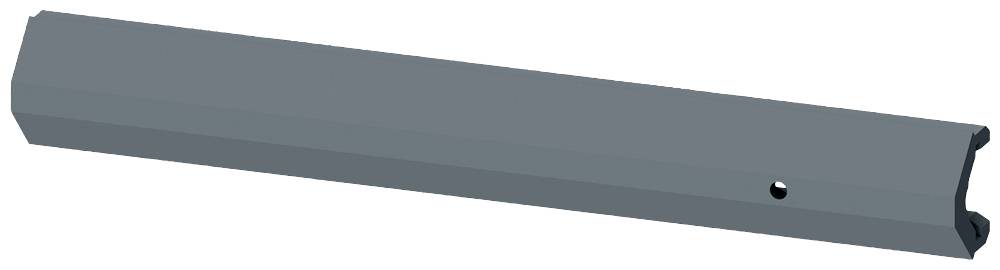 Langes, graues Metallteil, rechteckig mit abgeschrägten Kanten und einem kleinen Loch an der Seite.